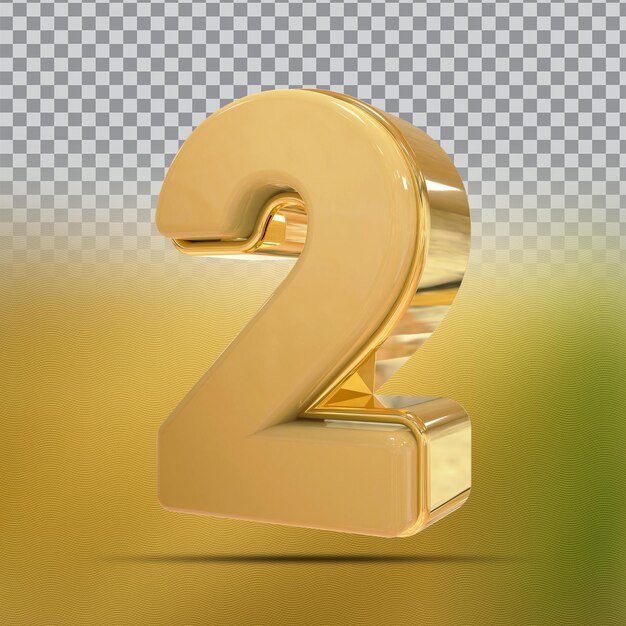 Número 2 dorado 3d render estilo lujo