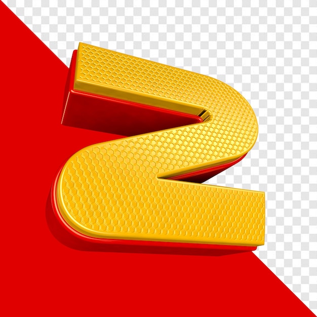Número 2 Dos amarillo y rojo con textura para composición.