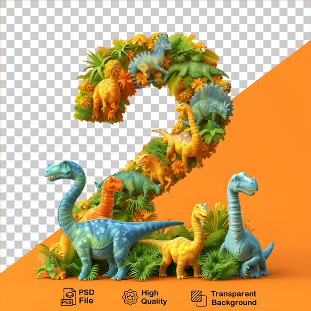 Número 2 con estilo de dibujos animados de dinosaurios aislados en fondo transparente incluir archivo png