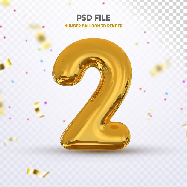 Número 2 Globo Oro 3D Render