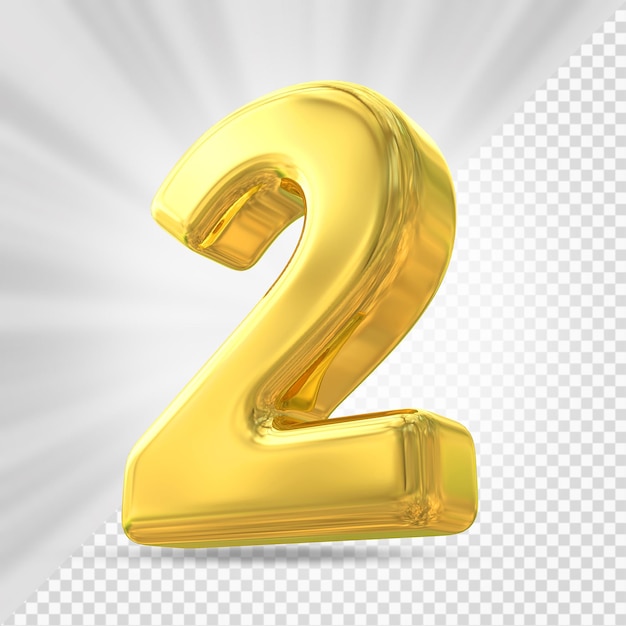 número 2 oro 3d lujo