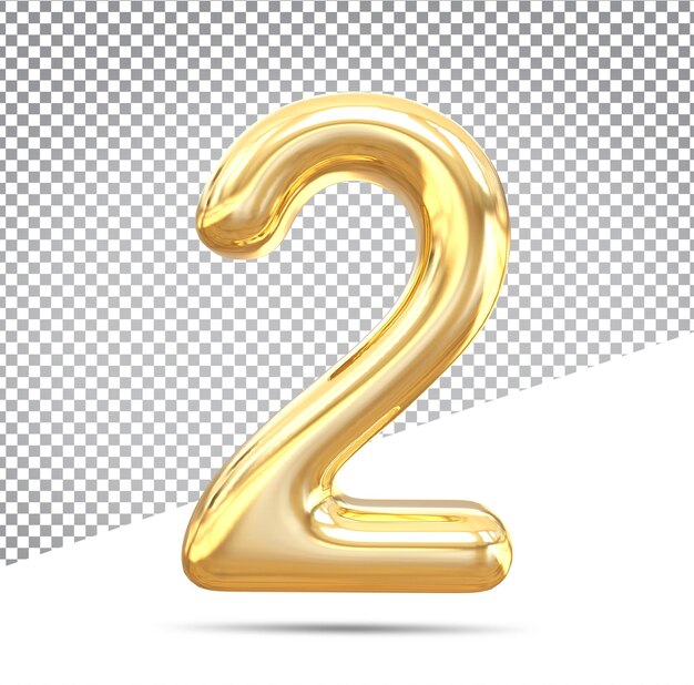 Número 2 Ouro de luxo 3d