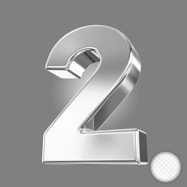 Numero 2 Render 3D in argento
