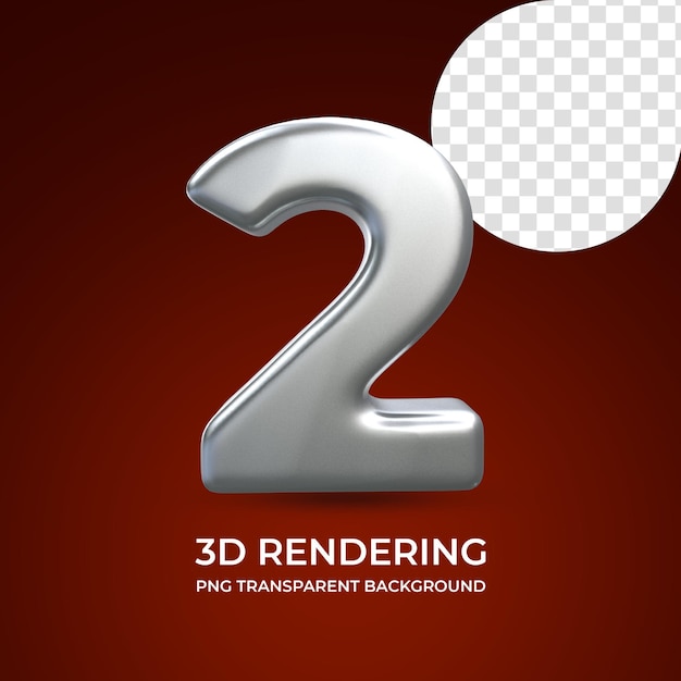 Número 2 renderização 3d isolado fundo transparente