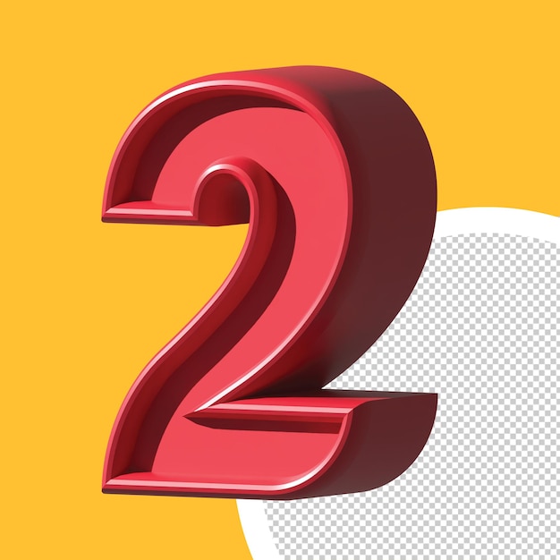 numéro 2 rendu en plastique 3D