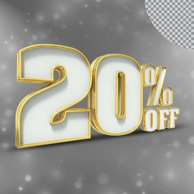 Número 20 por ciento 3D render colección color oro