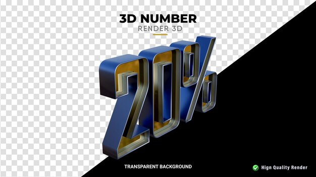 PSD número 20 por ciento 3d renderizado realista de textura azul y oro fino