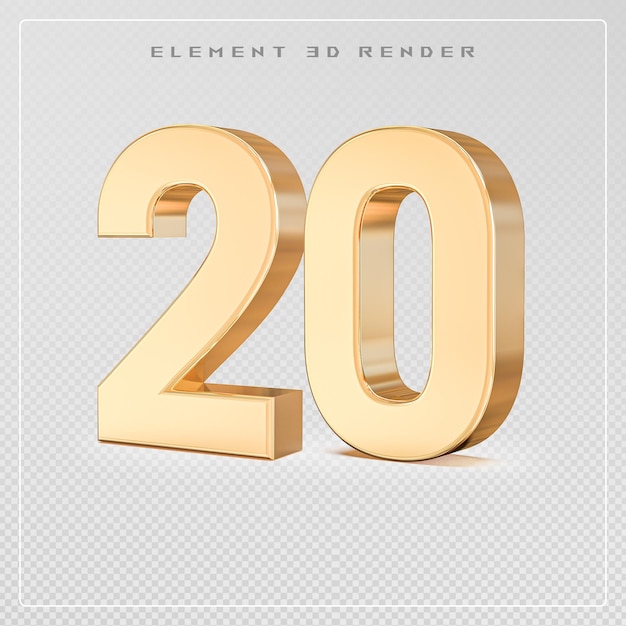 Número 20 dorado renderizado 3D