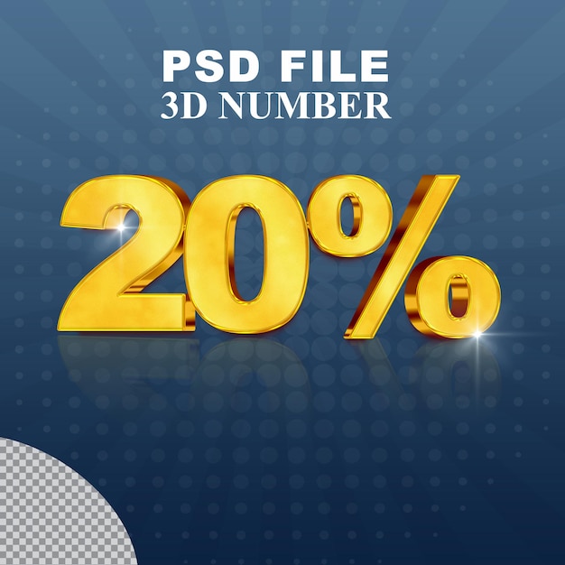 Numero 20 percento della raccolta di rendering 3D con colore oro