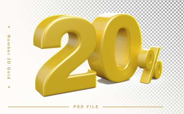 Numéro 20 pour cent d'or 3D