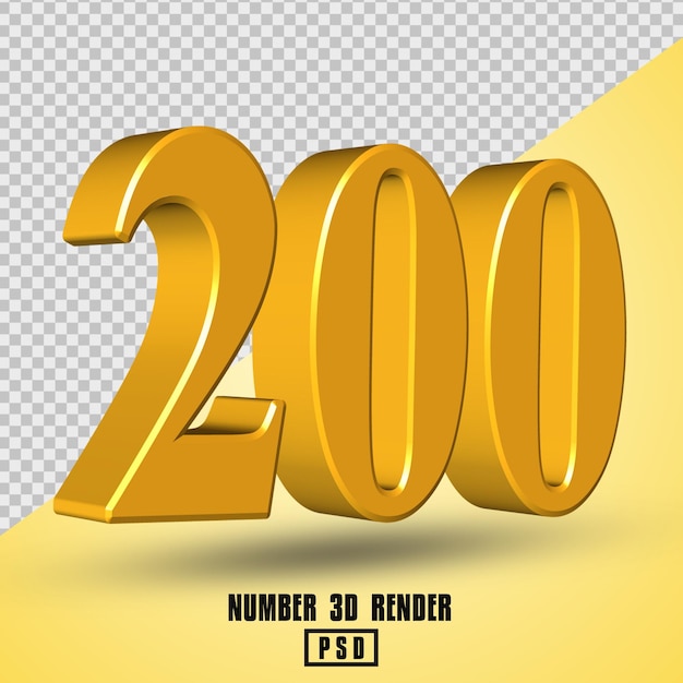 número 200 3d render amarillo oro color