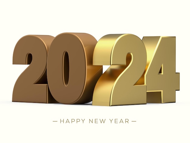 número 2024 3d de oro renderizado