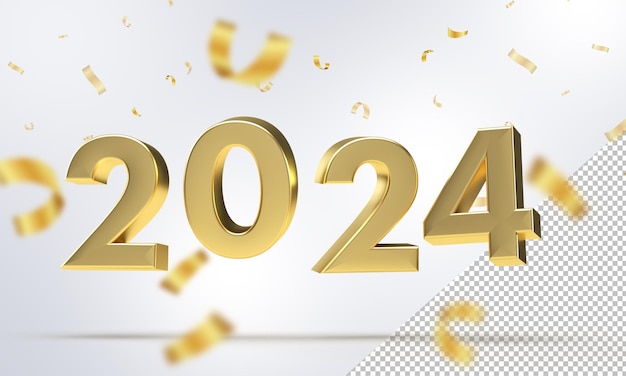 número 2024 3d de oro renderizado