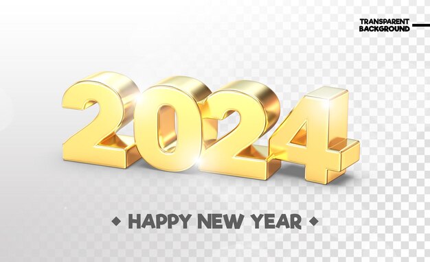 número 2024 3d de oro renderizado