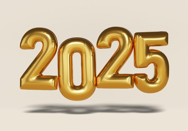 El número 2025 es un globo de oro de color gráfico 3D.
