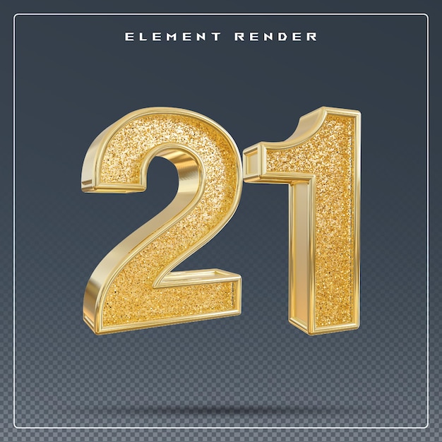 el número 21 brillo dorado 3d render