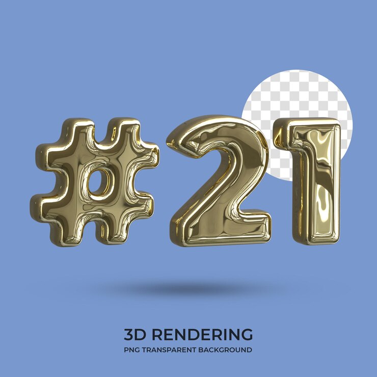 PSD número 21 texto dorado representación 3d fondo transparente