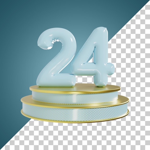 Número 24 Cyan Glossy Number com ilustração 3d de pódio