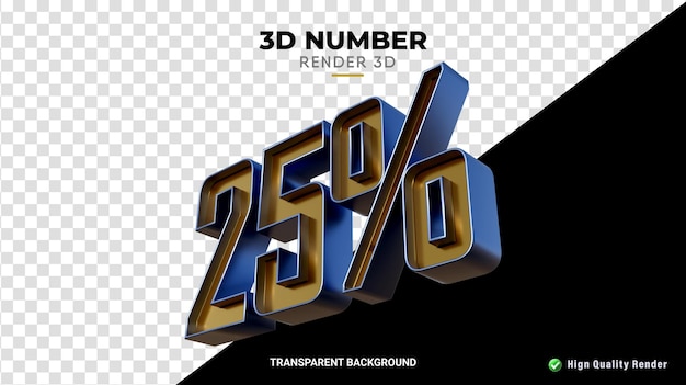 PSD número 25 por ciento 3d renderizado realista de textura azul y oro fino