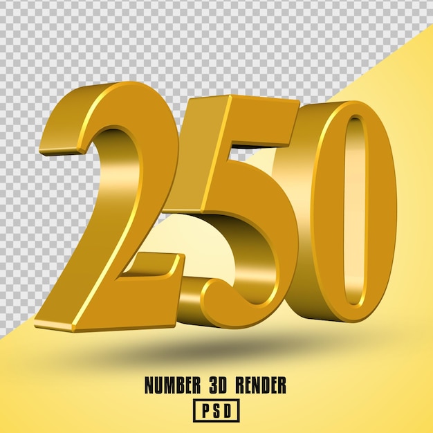 numero 250 rendering 3d colore oro giallo