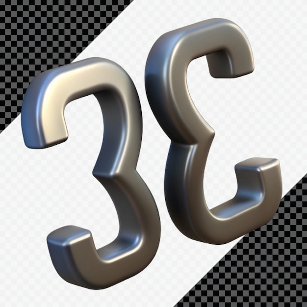 Número 3 y 2 metálico 3D