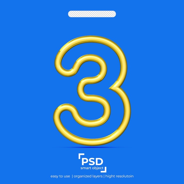 Numéro 3 3D avec deux lignes de couleur or