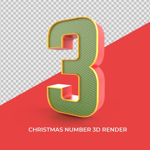 Número 3, adornos navideños, 3d, render