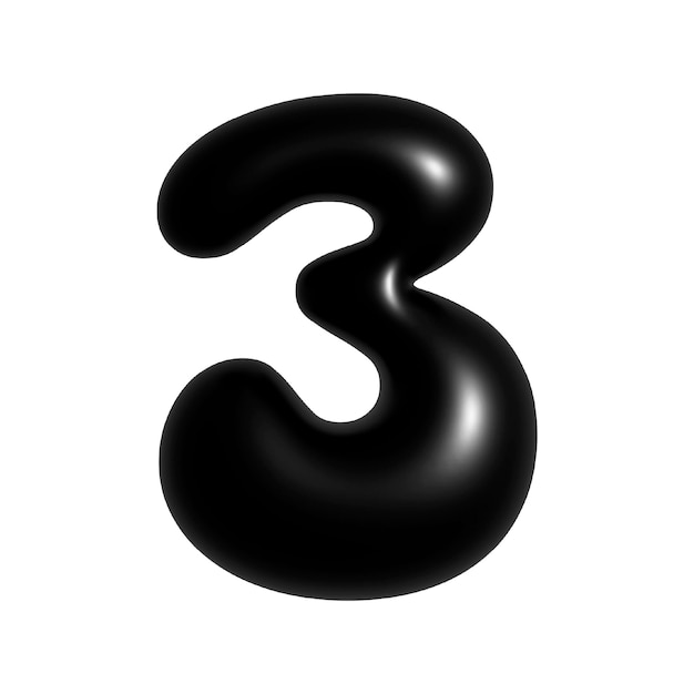 Número 3 del alfabeto de la burbuja negra en 3D