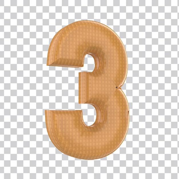 Número 3 alfabeto madeira 3d PSD Premium