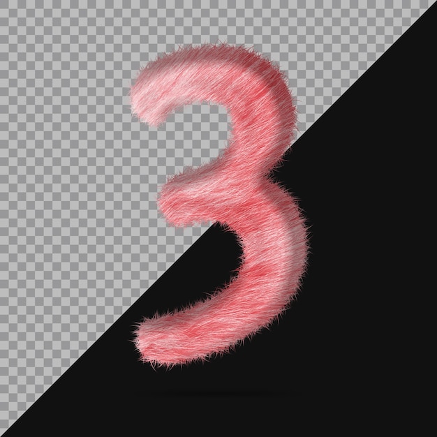 Numero 3 con pelliccia 3d realistica