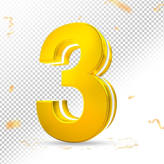 Número 3 estilo dorado 3d render