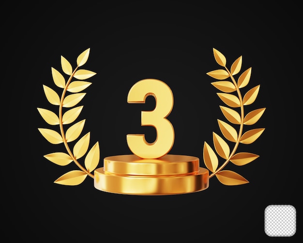 Número 3 Ganhador do Prêmio de Ouro Ilustração 3D