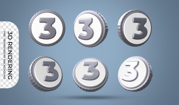 Número 3 iconos conjunto 3d renderizado fondo transparente