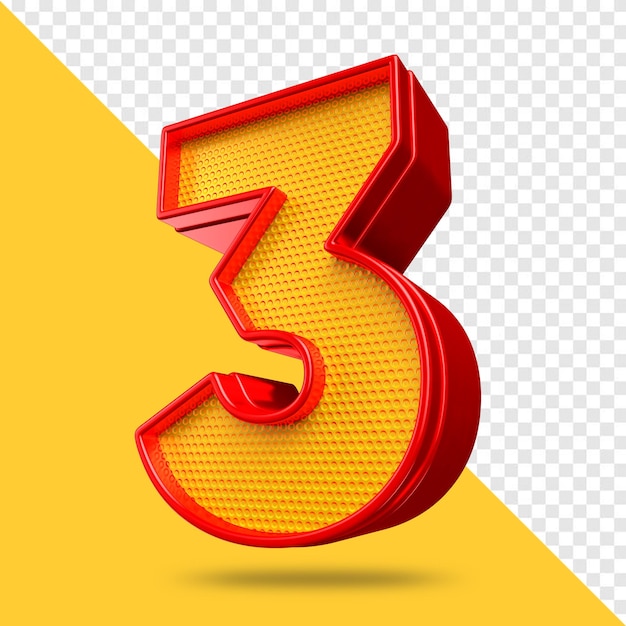 Numero 3 Metallico rosso e giallo con griglia
