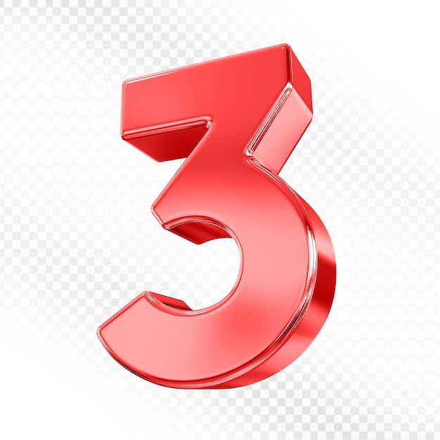 Número 3 Número vermelho 3D
