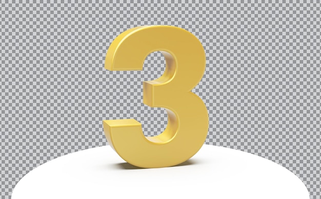 número 3 oro 3d lujo