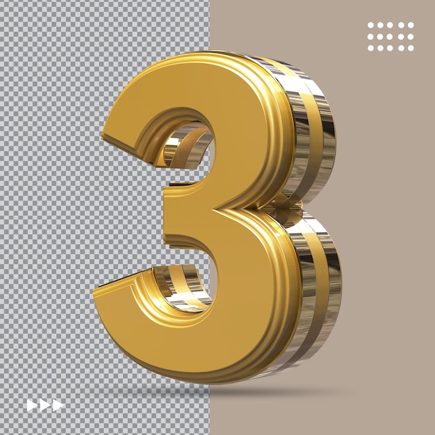 Número 3 de oro 3D
