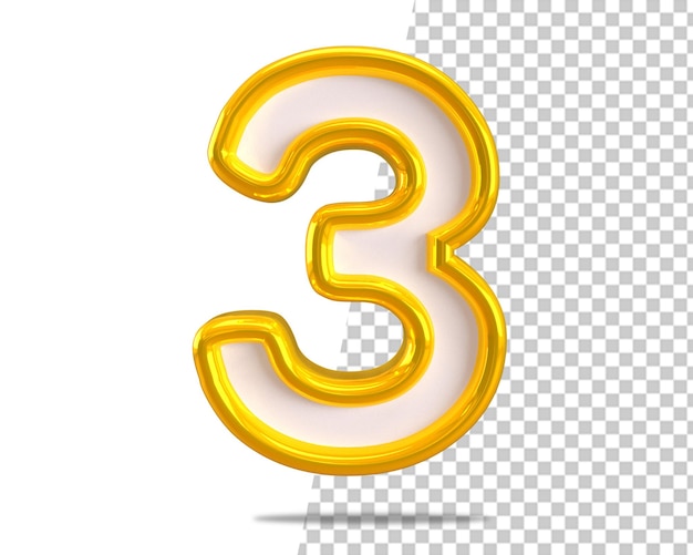 Número 3 ouro três texto logotipo 3d