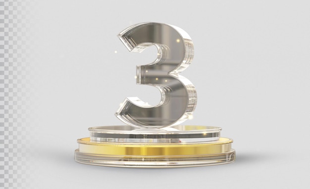 Número 3 con Podio 3d Vidrio transparente