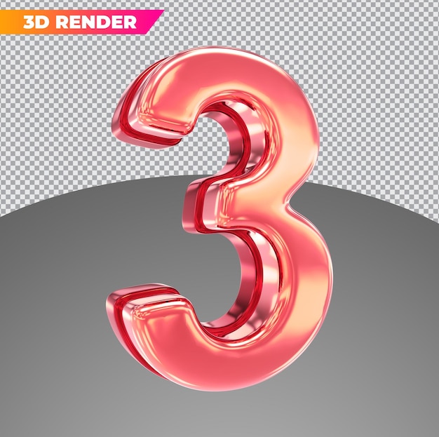 Número 3 rojo estilos 3d