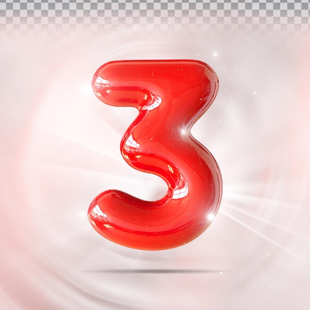 Número 3 rojo render 3d