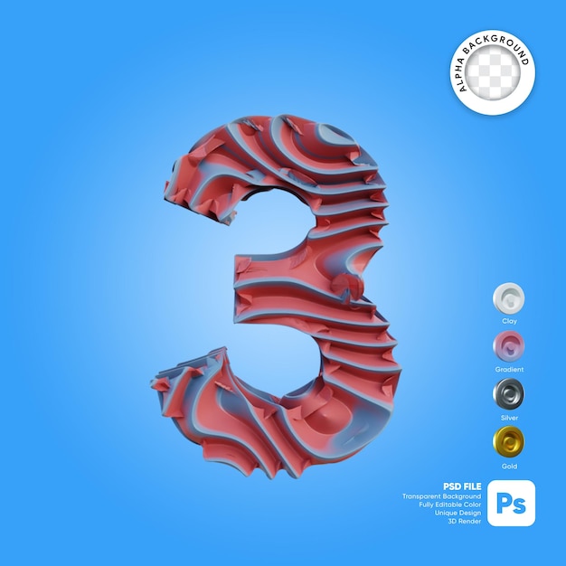 Numéro 3 Style de vague 3D