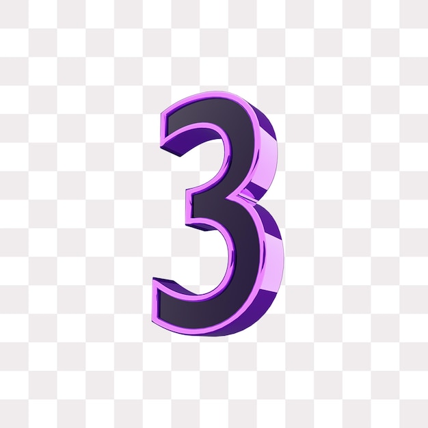 PSD numéro 3 violet 3d
