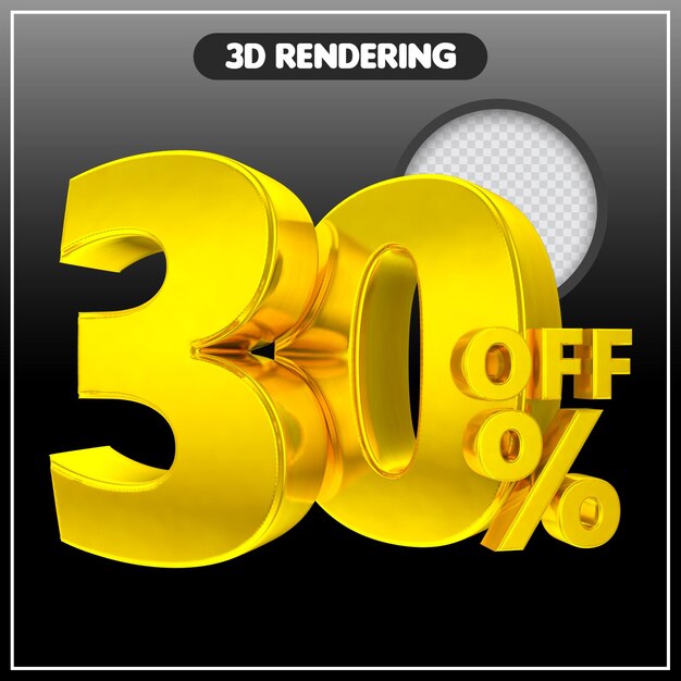 Número 30 3d render oro