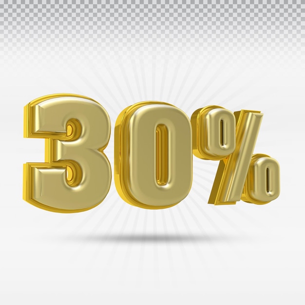 Número 30 por ciento colección de render 3D con color dorado y estilo blanco a la izquierda