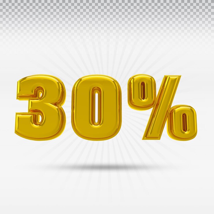 PSD número 30 por ciento colección de render 3d con color dorado