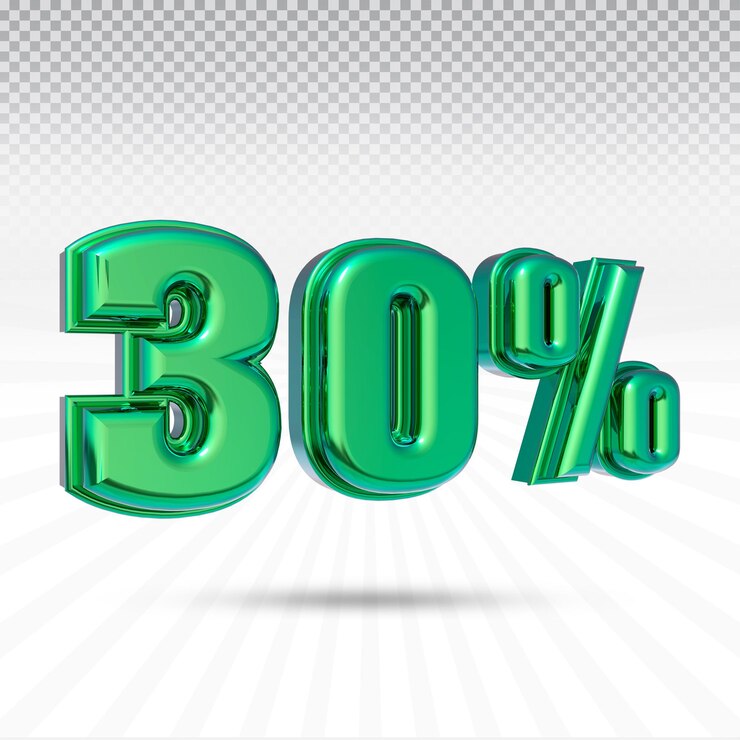 PSD número 30 por ciento colección de render 3d con color verde claro a la izquierda