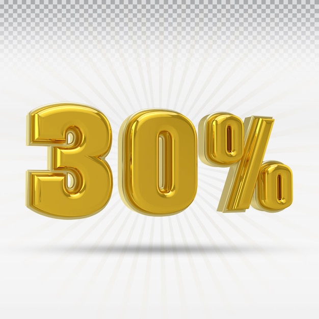 Número 30 por ciento colección de render 3D con estilo a la izquierda de color blanco y dorado