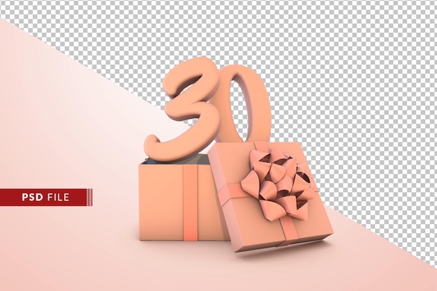 Numéro 30 Rose Pour Joyeux Anniversaire Avec Boîte Cadeau Rose 3d Isolé