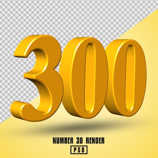 Numéro 300 Rendu 3d Couleur Or Jaune